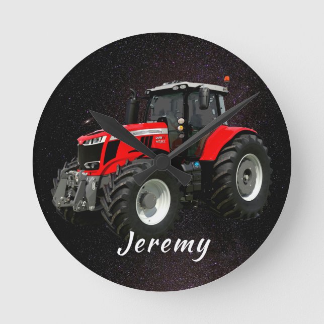 Relógio Redondo Trator Vermelho Moderno  (Frente)