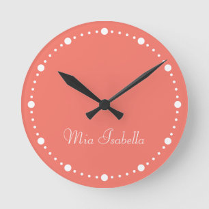 Relógio Redondo Trend Color Coral Sunset & White Dots Round Clock