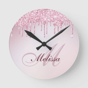 Relógio Redondo trendência elegante de gotas de glitter roxo rosa