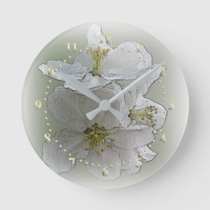 Relógio Redondo três flores brancas