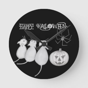 Relógio Redondo Três Gatos, Abóbora e Aranha Halloween