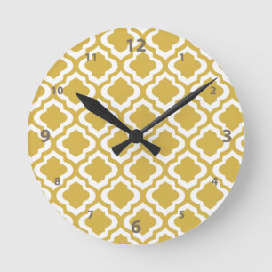 Relógio Redondo Trevo Dourado elegante de Quatrefoil do marroquino