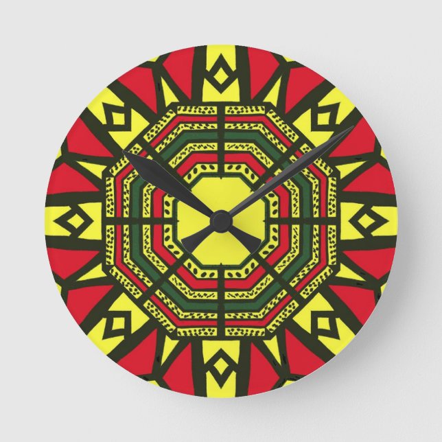 Relógio Redondo Tribal Afrocêntrico Vermelho (Frente)