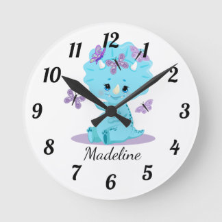 Relógio Redondo Tricerátops Para Bebês Personalizados - Dinossauro