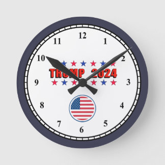 Relógio Redondo Trump 2024 Stars Patriótica Round Clock