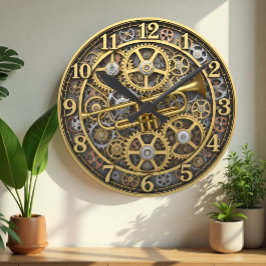 Relógio Redondo Trumpet Clock, Steampunk, Dourado, Música