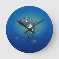 Tubarão engraçado de sorriso no fundo azul