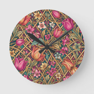 Relógio Redondo Tulipa Floral Rosa Ornamentada no Estilo William M