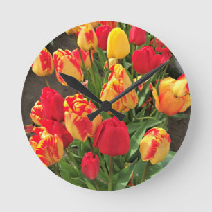 Relógio Redondo Tulipas Amarelas e Vermelhas