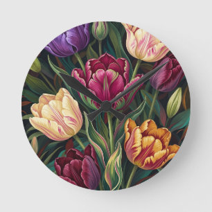 Relógio Redondo Tulipas Coloridas Pintura Floral