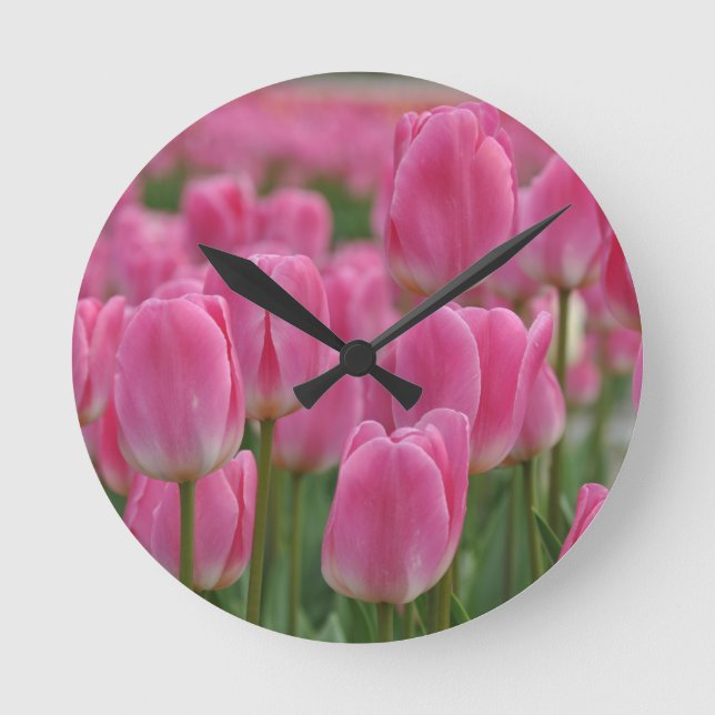 Relógio Redondo Tulipas de primavera rosa (Frente)