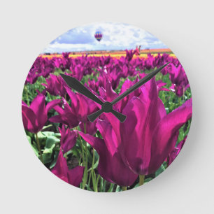 Relógio Redondo Tulipas de Sonho Roxo