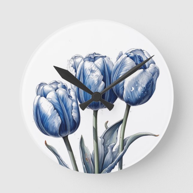Relógio Redondo Tulipas em Azul de Delft  (Frente)