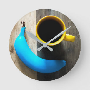 Relógio Redondo Turquesa Banana e Mug de Café Amarelo - Pop