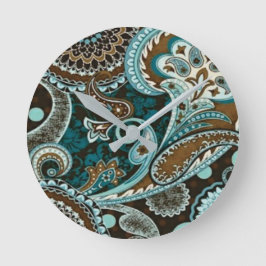 Relógio Redondo Turquesa e Marrom Vintage Paisley Novo