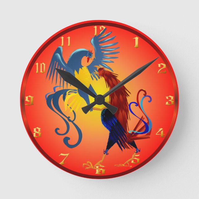 Relógio Redondo Two Colorful Fighting Roosters Wallclock (Frente)