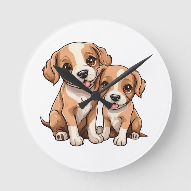 Relógio Redondo TWO PUPPIES Round Clock (Frente)