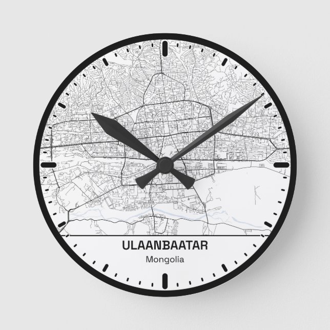 Relógio Redondo Ulaanbaatar Clock City Line Art (Frente)