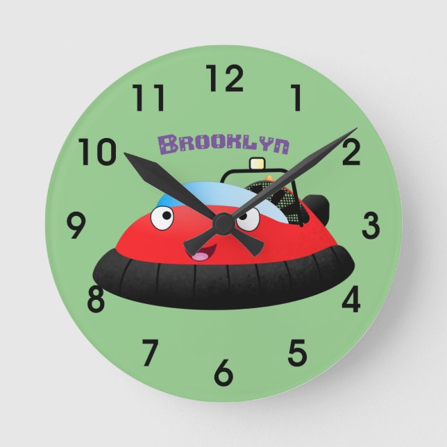 Relógio Redondo Um desenho animado de hovercraft, vermelho e bonit (Frente)