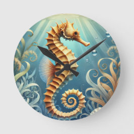 Relógio Redondo Um elegante cavalo marinho nadando debaixo d'água