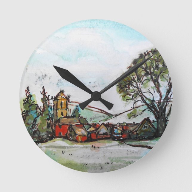 Relógio Redondo Um esboço da Aldeia Britânica Idyllic (Frente)