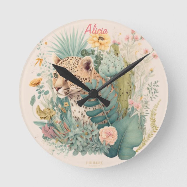 Relógio Redondo Um leopardo atrás do costume do mato (Frente)