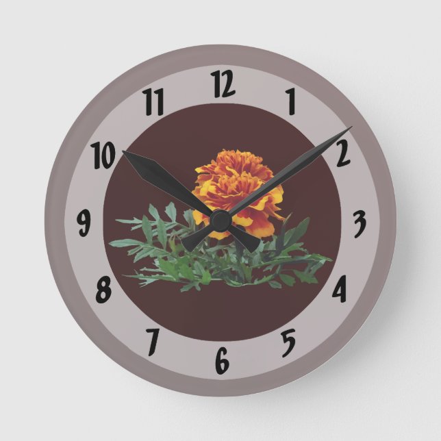 Relógio Redondo Um Marigold Laranja com Dicas Amarelas (Frente)