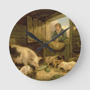 Relógio Redondo Um menino que olha em um chiqueiro de porco, 1794