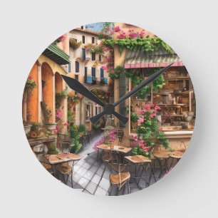 Relógio Redondo Uma Cena de Rua Italiana Série de Design Efêmero 2