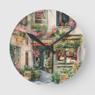 Relógio Redondo Uma Cena de Rua Italiana Série de Design Efêmero 2