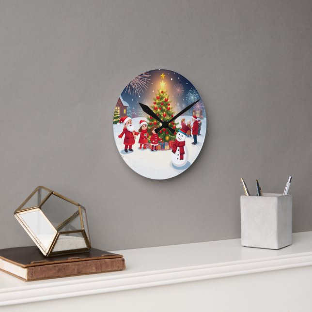 Relógio Redondo Uma comemoração de férias de artesanato vermelho:  (Escritório)