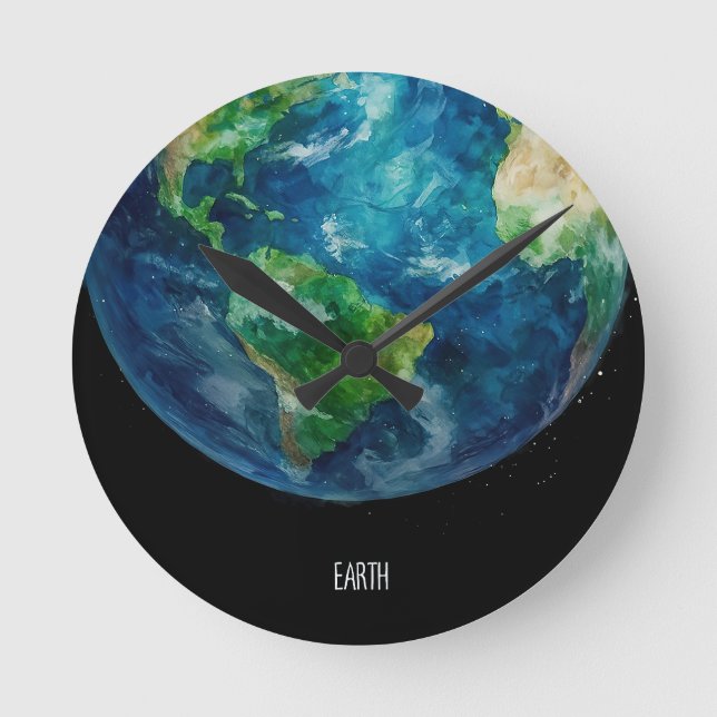 Relógio Redondo Uma pintura da terra no espaço (Frente)