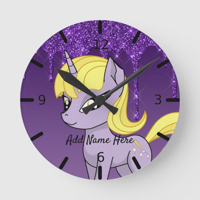 Relógio redondo Unicorn Personalizado Bonito (Frente)