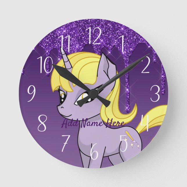 Relógio redondo Unicorn Personalizado Bonito (Frente)