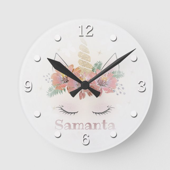 Relógio Redondo Unicórnio, Cara Unicórnio, personalizado (Frente)