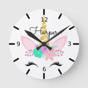Relógio Redondo Unicórnio de Sorrir Floral Personalizado