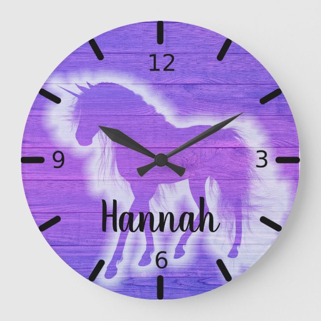 Relógio Redondo Unicórnio Roxo Personalizado (Frente)