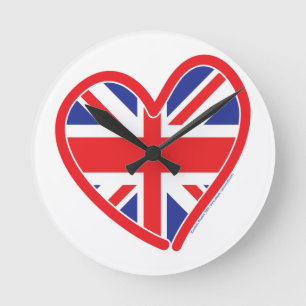 Relógio Redondo Union Jack Heart - Reino Unido Union Jack em um co