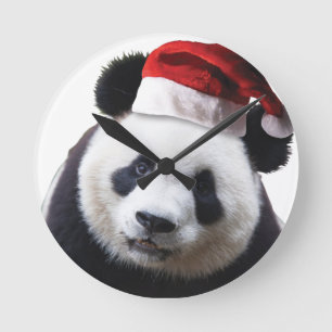 Relógio Redondo Urso de panda do Natal com chapéu do papai noel