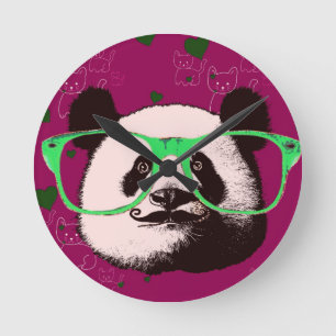 Relógio Redondo Urso de Panda Steampunk em Óculos com bigode
