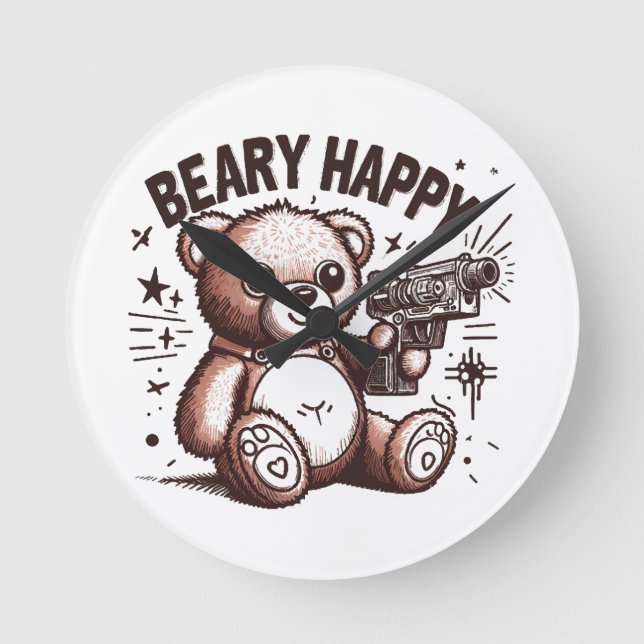 Relógio Redondo Urso de Pelúcia Muito Feliz (Frente)