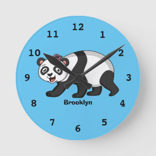 Relógio Redondo Urso panda bonito e feliz com desenho animado