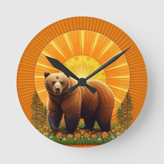 Relógio Redondo Urso Pardo Majestoso (Frente)