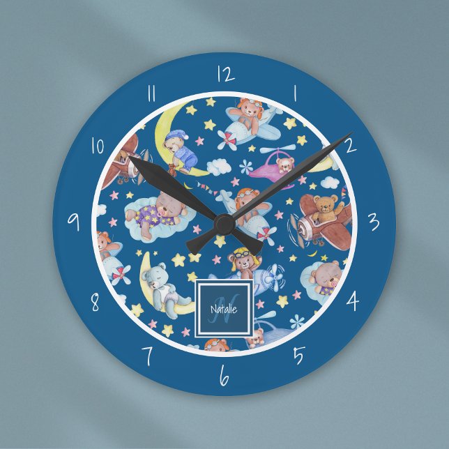 Relógio Redondo Ursos de Teddy Sonhando com Aviões Voadores (Criador carregado)