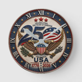 Relógio Redondo USA 250th Anniversary 1776–2026 Patriotic Bald