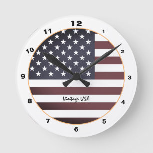 Relógio Redondo USA Flag & United States of America clock /vintage