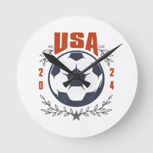 Relógio Redondo USA Soccer Ball 2024 Stars & Laurel Wreath Vintage