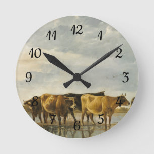 Relógio Redondo Vacas em um rio Aelbert Cuyp