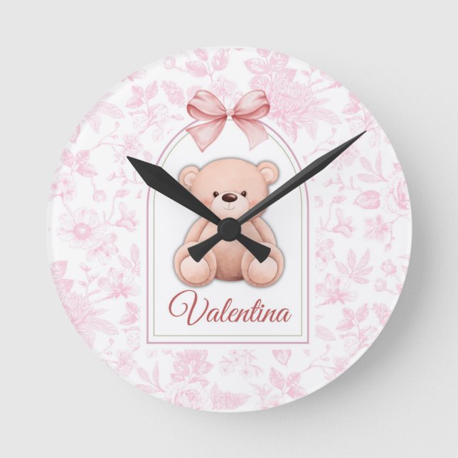 Relógio Redondo Valentina | Design de Enfermeiro de Urso Rosa Pers (Frente)