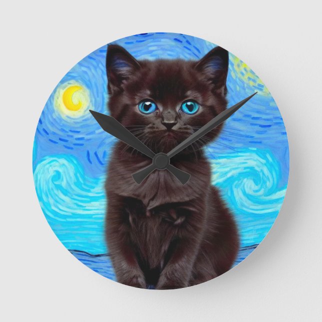 Relógio Redondo Van Gogh Starry Night Black (Frente)